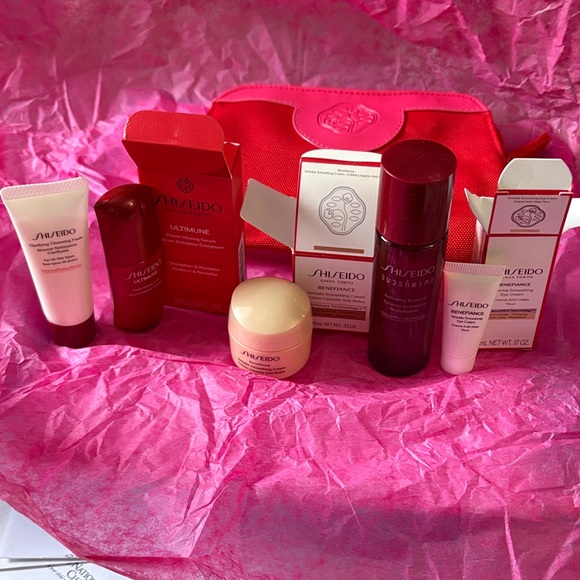 New Shiseido Skincare Collection with Red and Pink Accents
